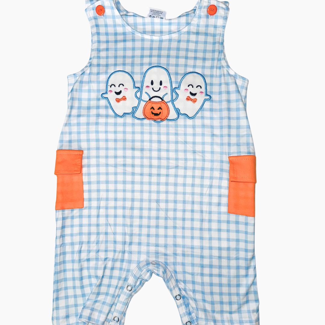 Blue Plaid Ghosties Baby Boy Romper