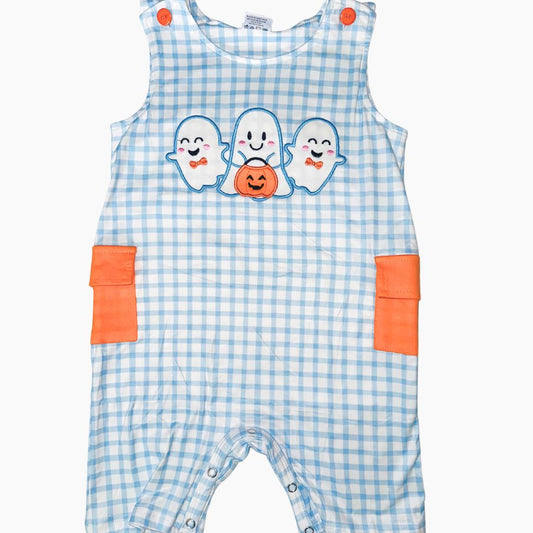 Blue Plaid Ghosties Baby Boy Romper