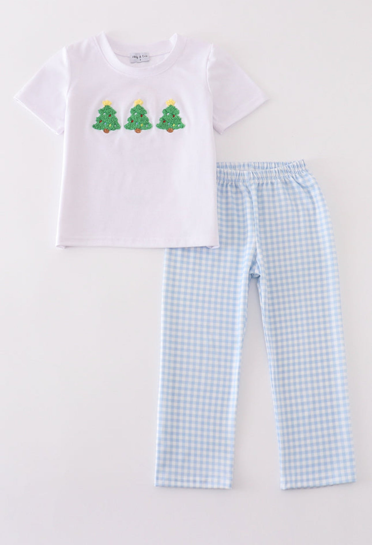 Blue Plaid Christmas Tree Boy Set