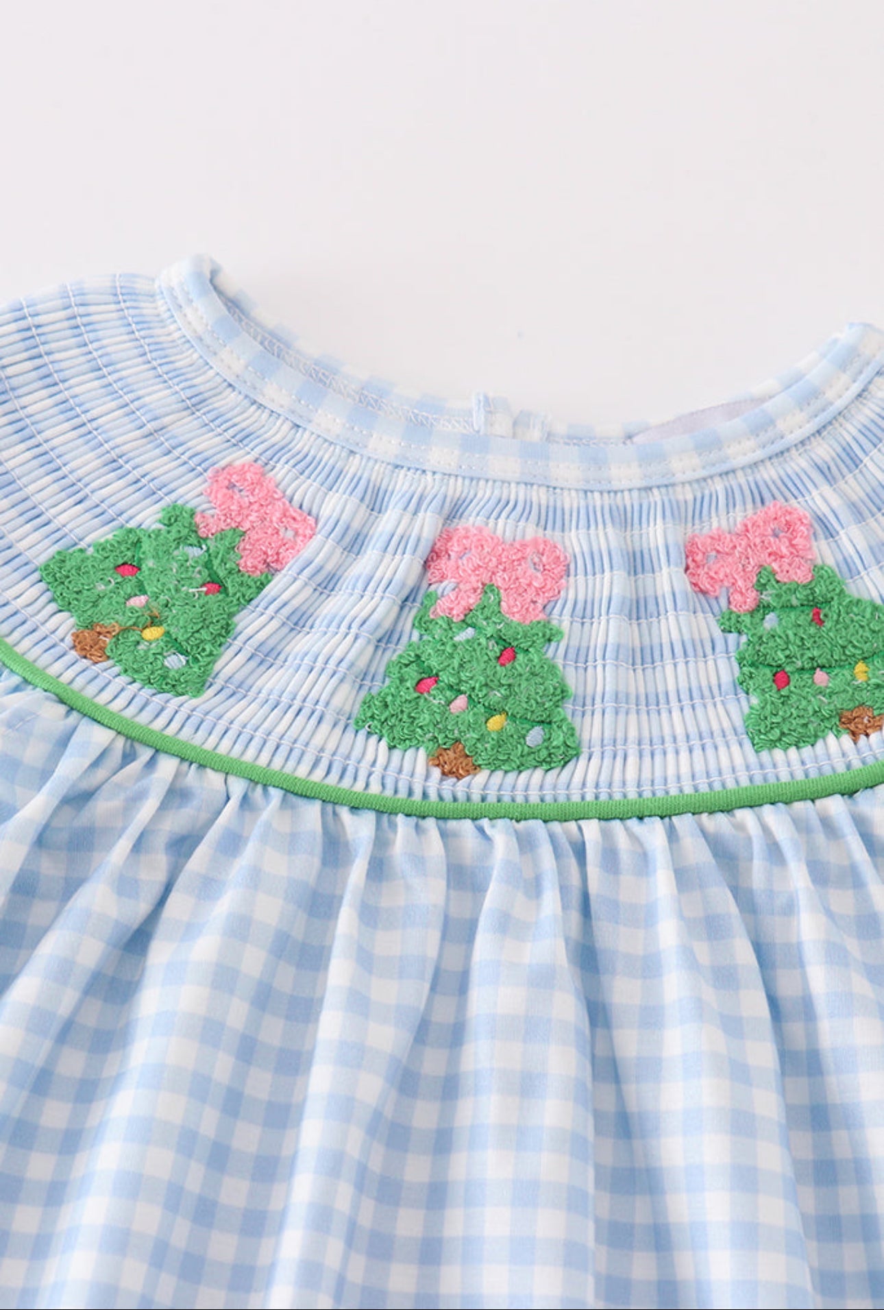 Blue Plaid Christmas French knot smocked Dress