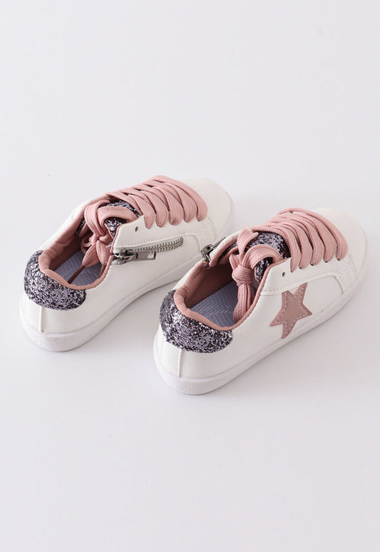 White with Pink Star Glitter Sneaker