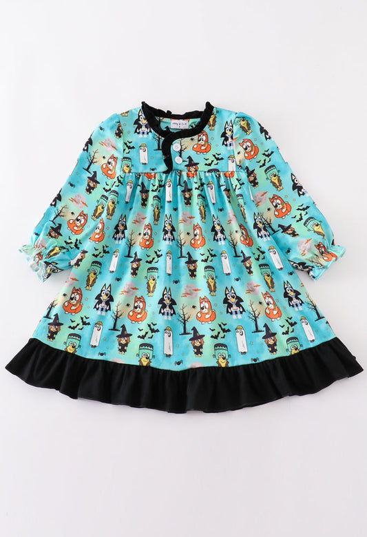 Blue Character Print Halloween Dress