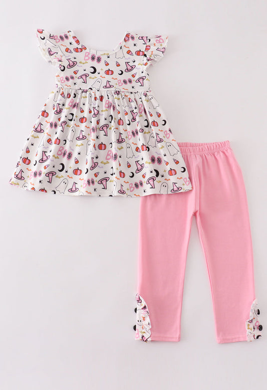 Pink "BOO" Ruffle Shirt Set