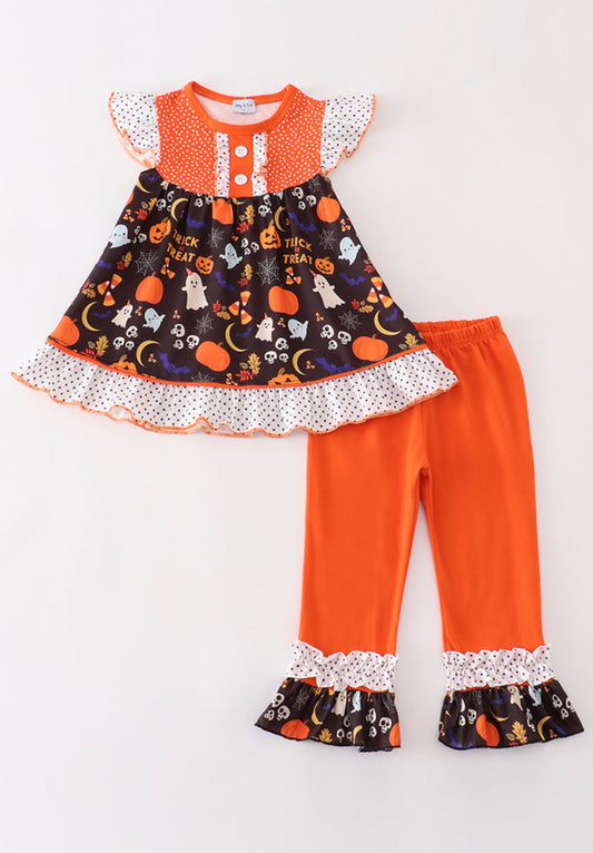 Orange Halloween Ruffle Shirt Set