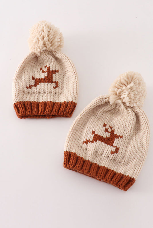 Kid & Baby Reindeer Pompom Beanie